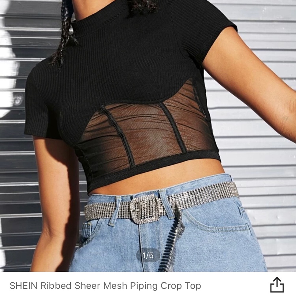 BRAND NEW SHEIN Ribbed Mesh Crop Top